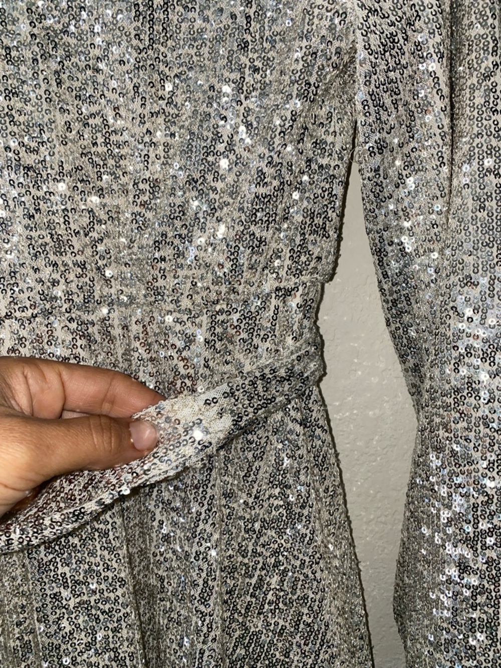 GB girls Silver Sequin Wrap Long Sleeve Dress - Picture 8 of 8